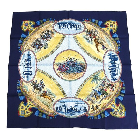 Hermes Scarf Carre 90 Cavaliers Peuls Navy Small Good - Picture 4 of 7